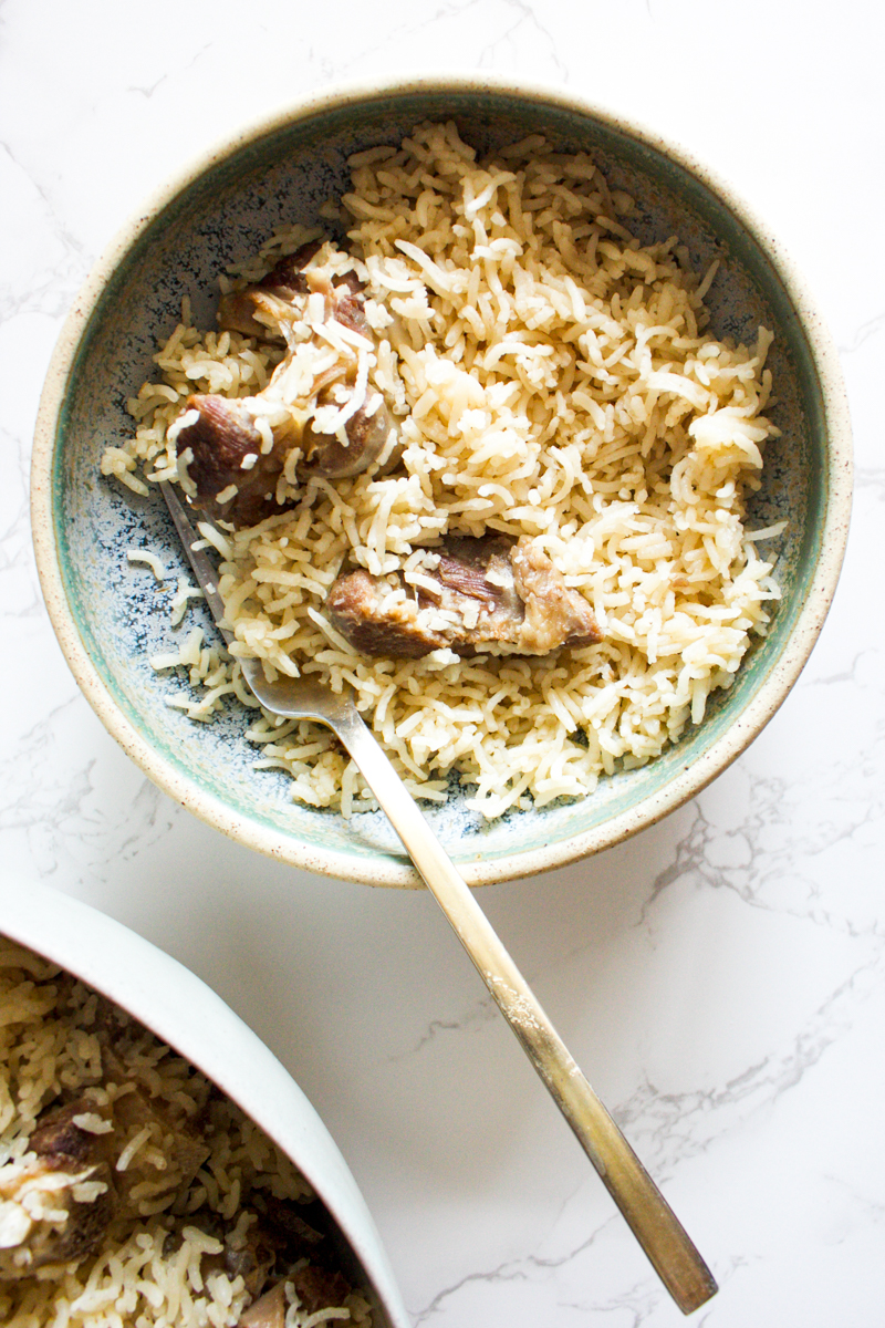 Mutton pulao in a bowl
