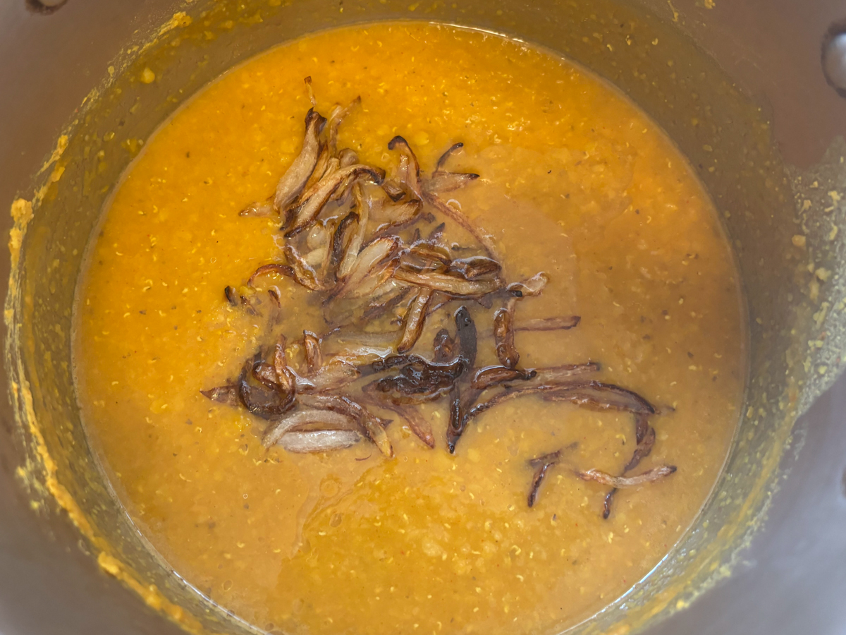 Finished dal with a tadka of fried onion 