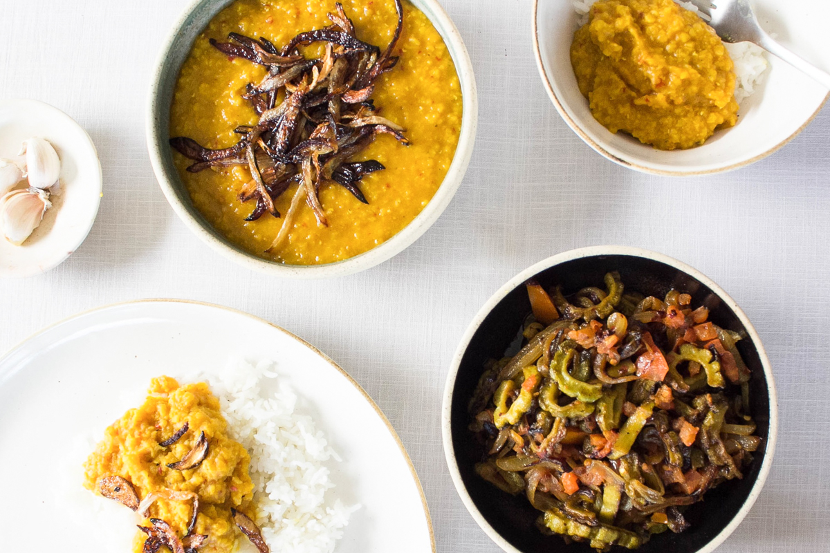 Masoor ki dal landscape photo with a side of kerala sabzi