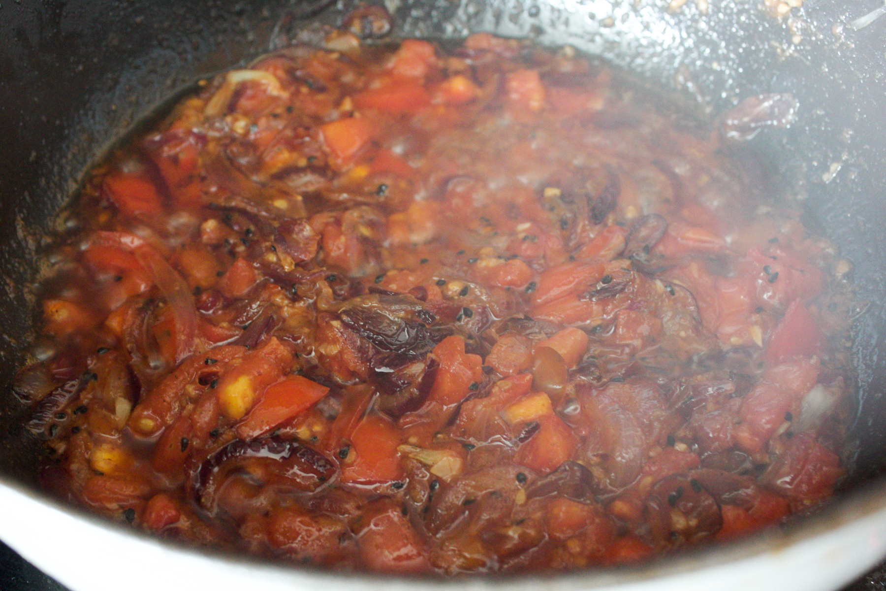 Frying tomatoes on high heat