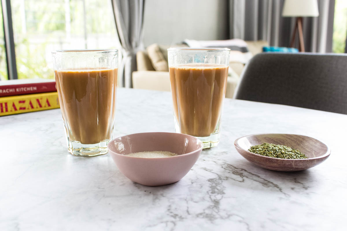 masala chai with sugar and fennel seeds