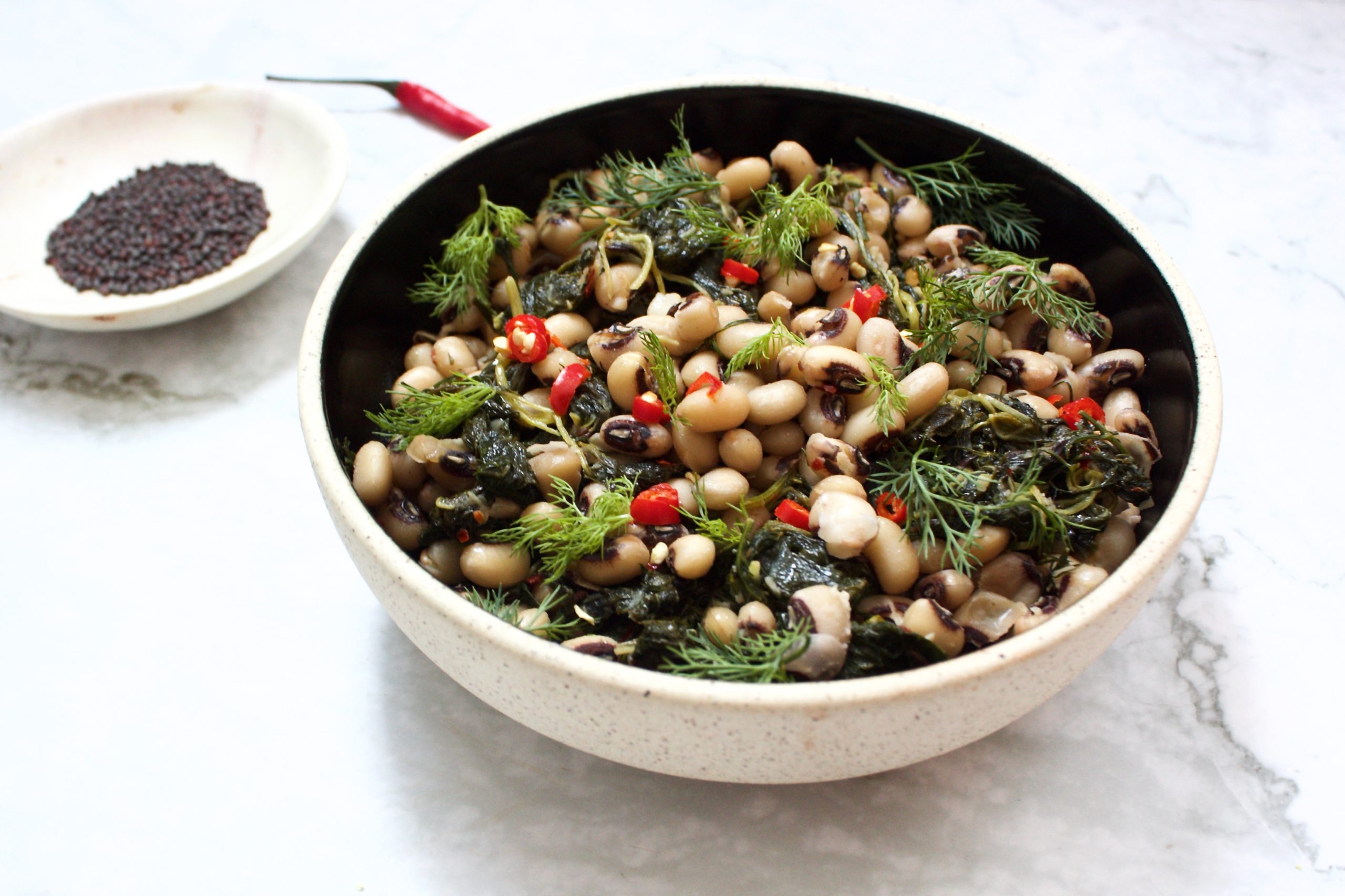 black-eyed peas with spinach and dill