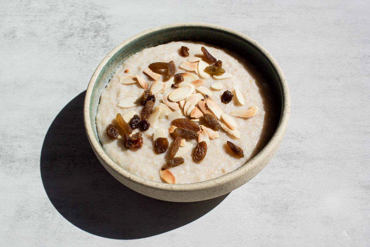 Bowl of sweet dalia with toppings