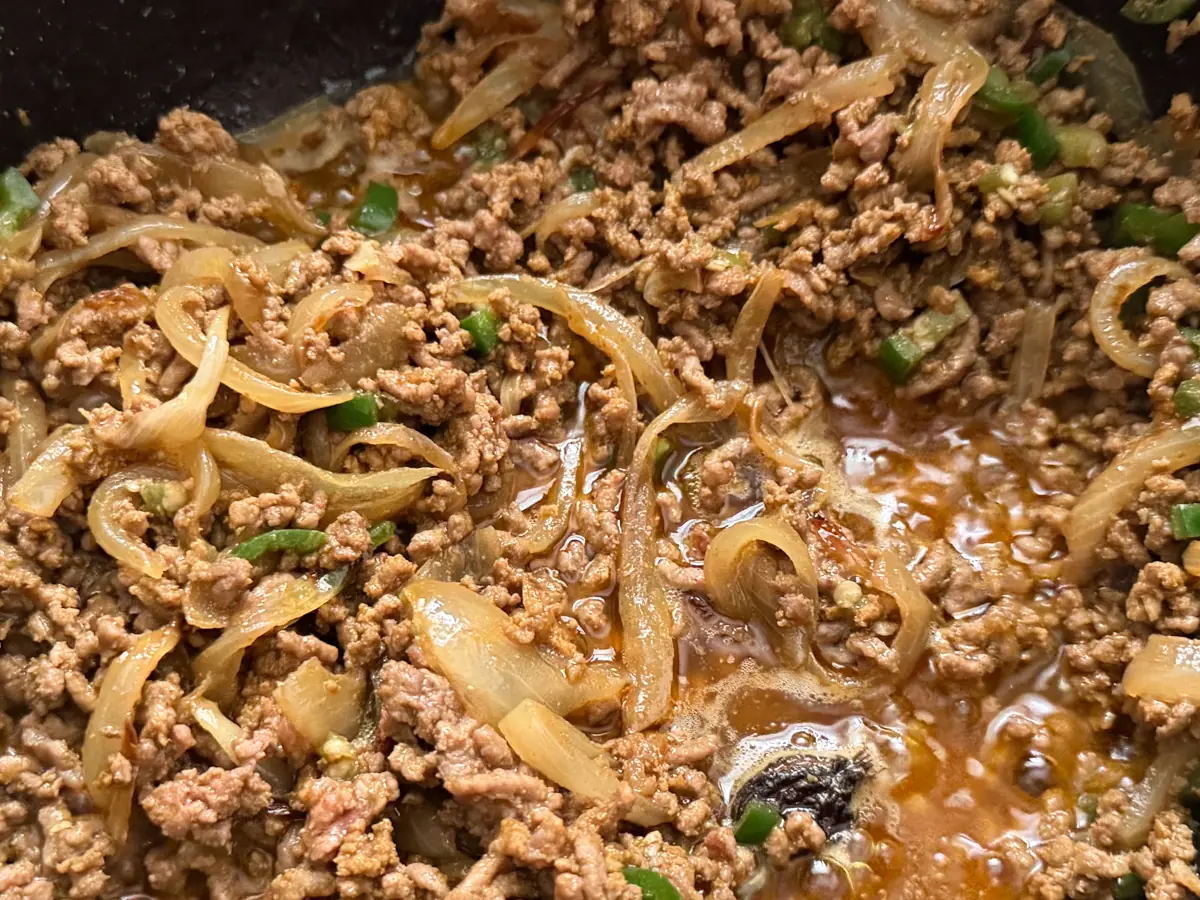 brown keema until no longer pink 